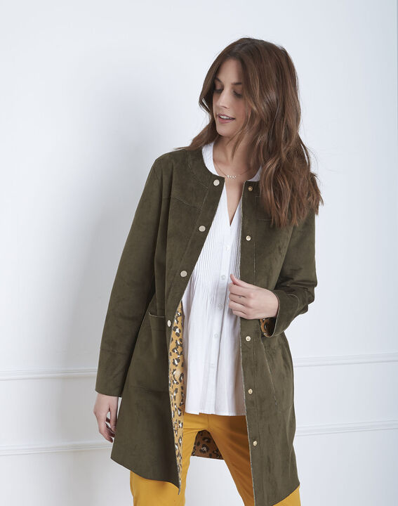 Fabiana khaki leather effect coat | 1-2-3 Fabiana khaki leather effect coat PhotoZ | 1-2-3