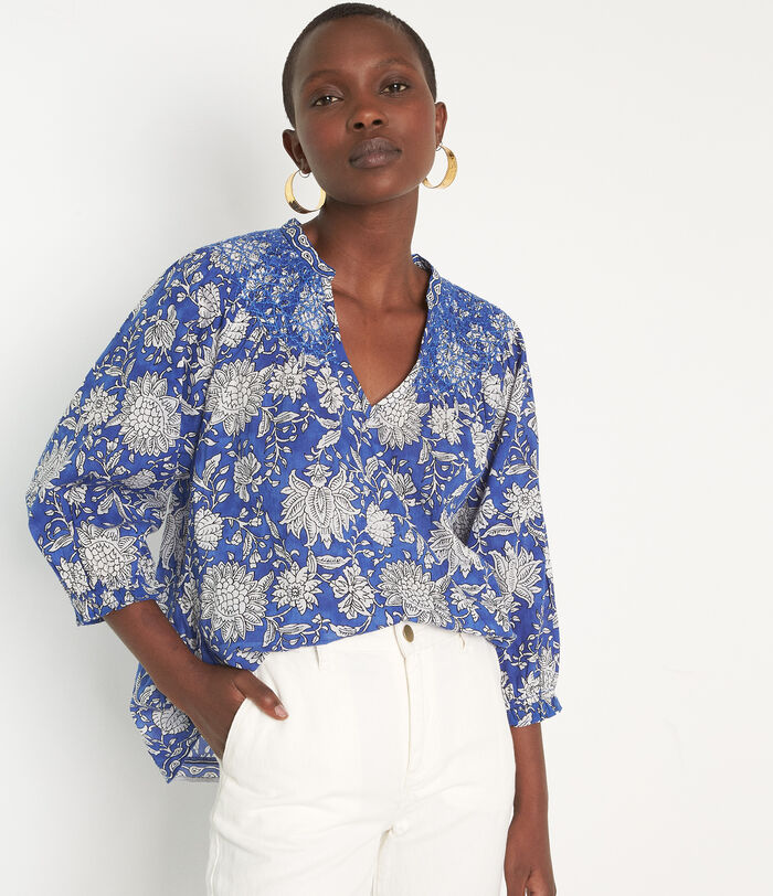 Libellule loose-fitting blouse in royal blue organic cotton 
