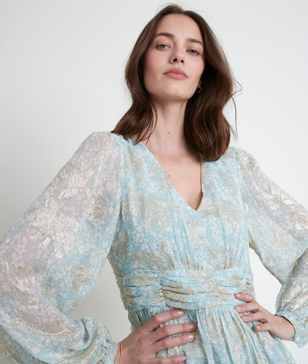 Margot printed lurex maxi dress celadon.