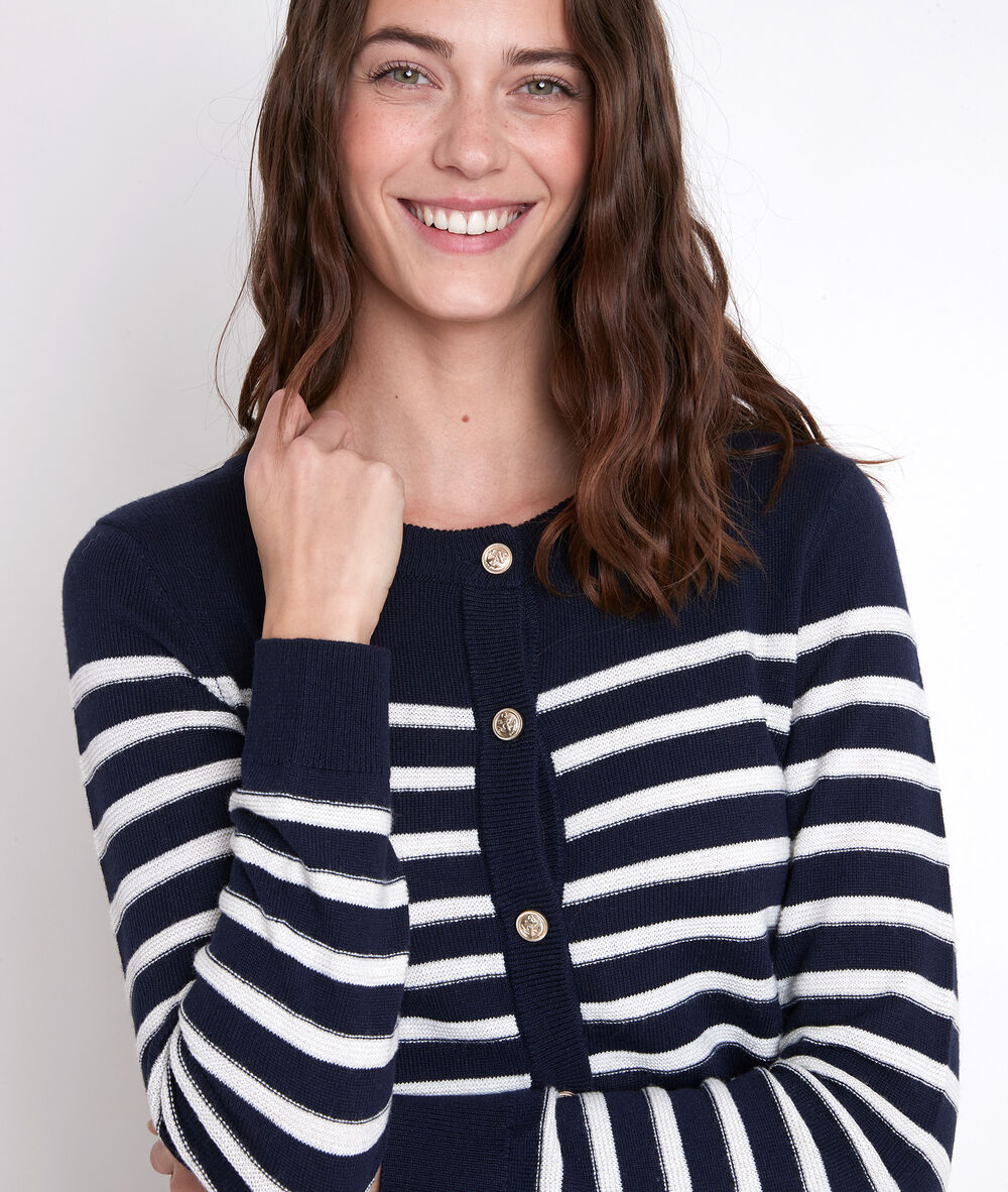 Aaron striped cardigan marine.