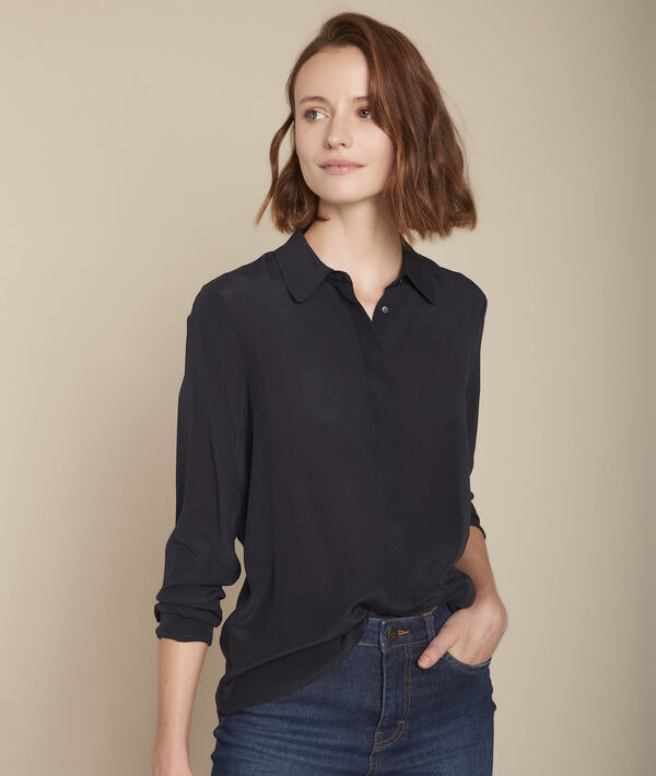 Maelle navy silk shirt | 1-2-3 Maelle navy silk shirt PhotoZ | 1-2-3