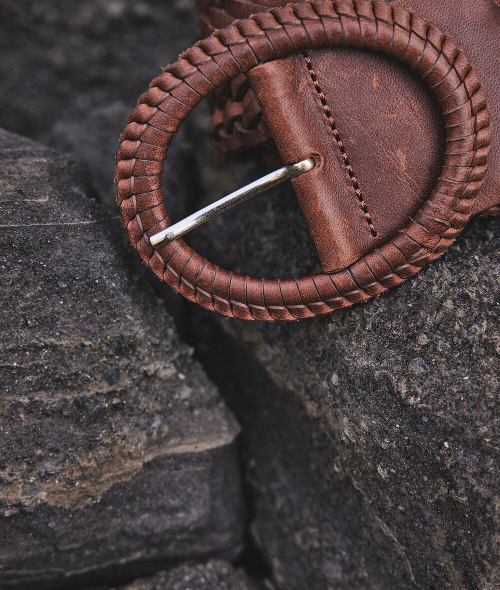 Bill wide camel braided leather and cotton belt PhotoZ | 1-2-3