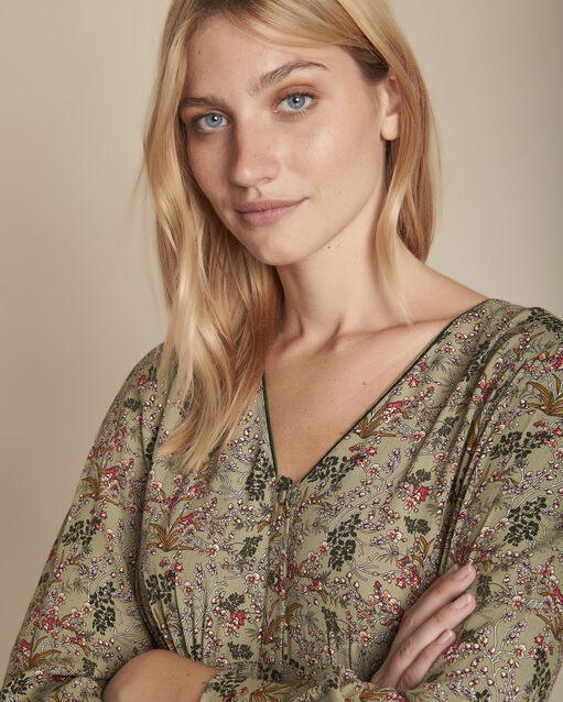 Inaya green cinched printed dress (2) - Maison 123