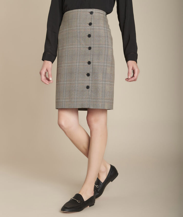 Abel prince of wales check print straight skirt caramel.