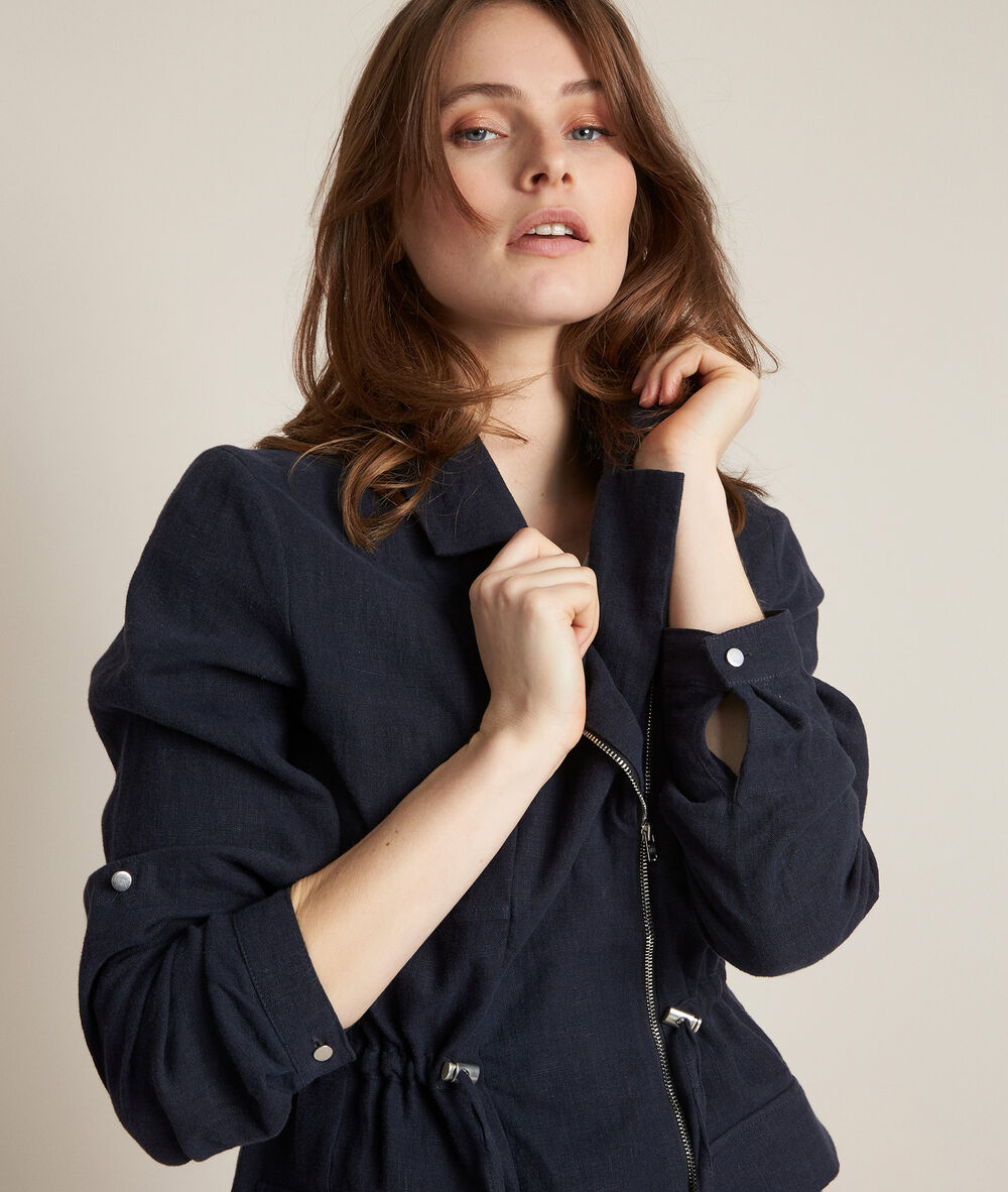 Lucie navy linen safari jacket navy blue.