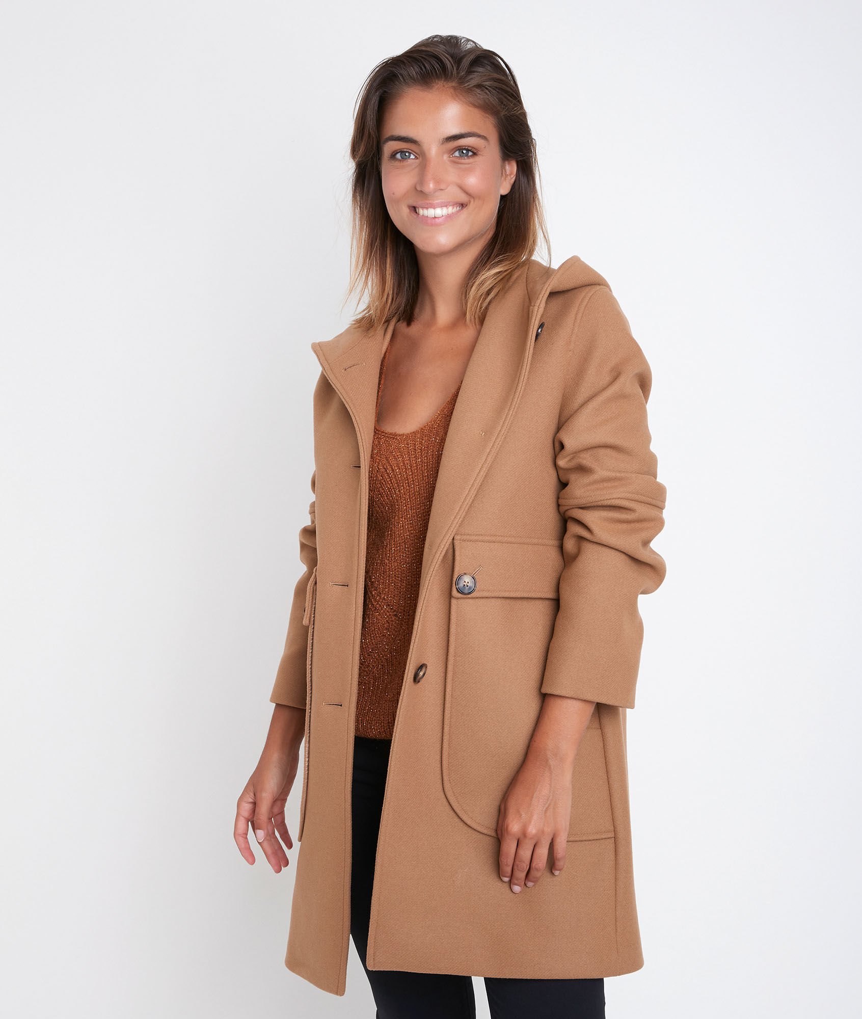 hooded wool coat women