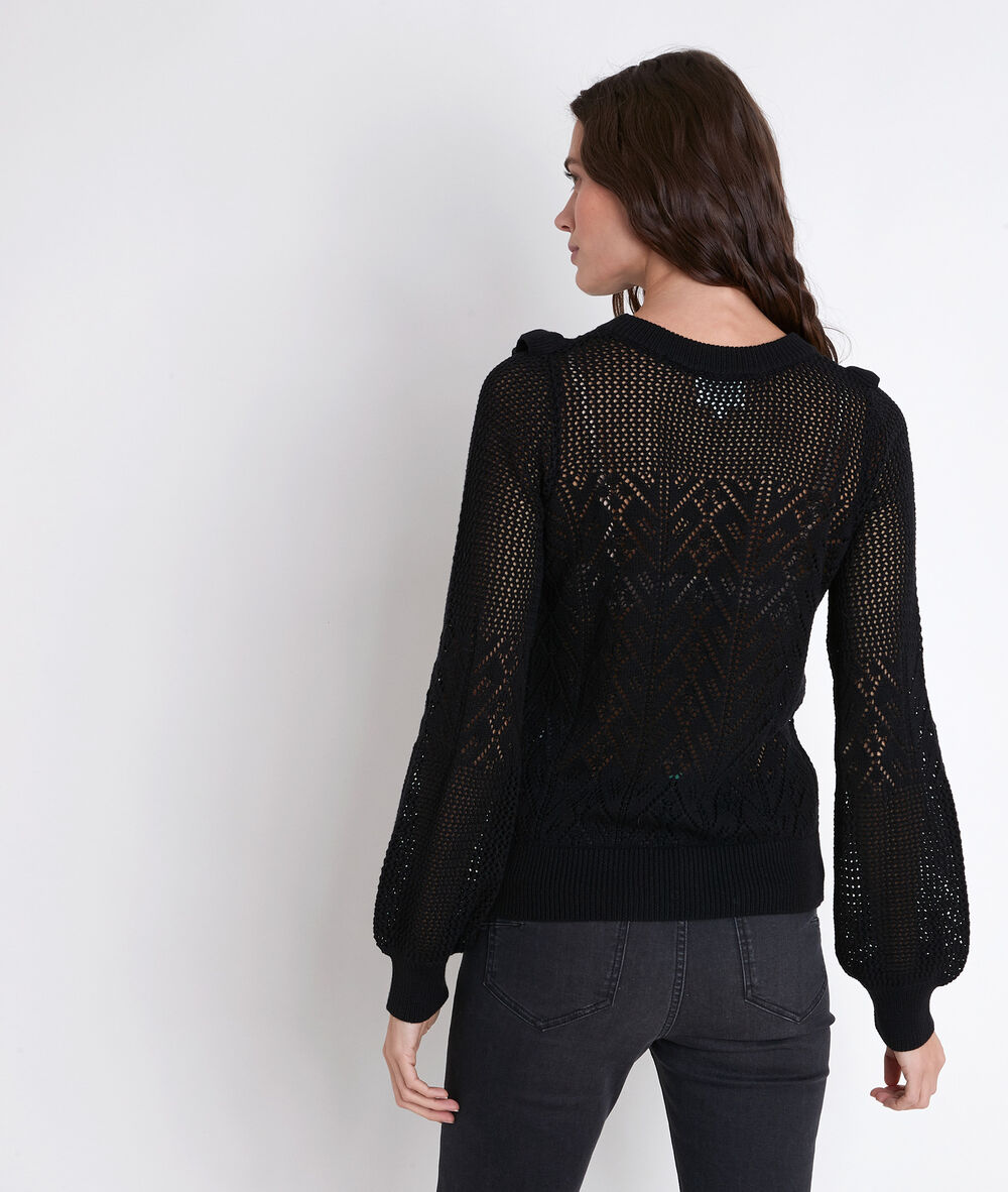 Aloha openwork ruffle jumper noir.