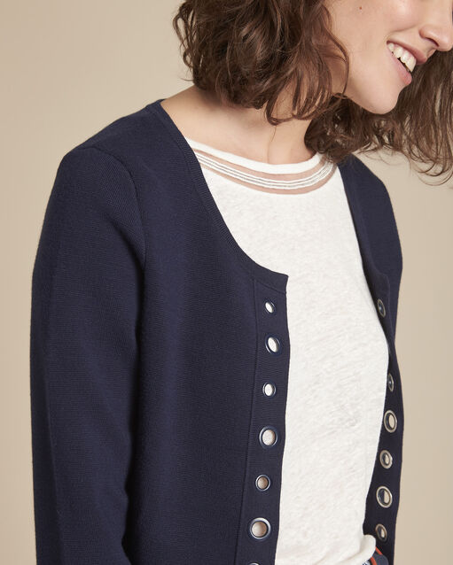 Abricotier navy cropped cardigan with eyelet details navy.