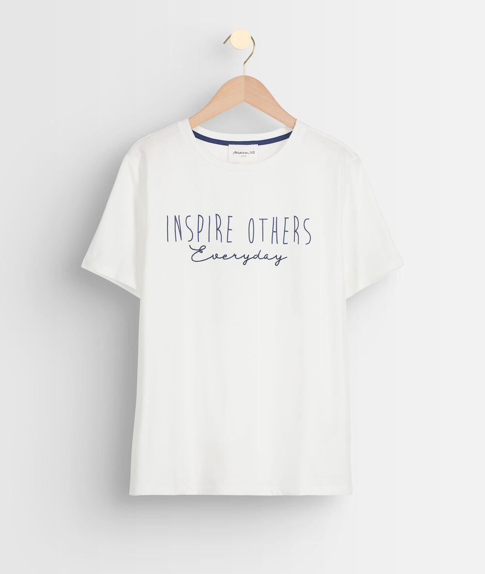 Irma ecru cotton t-shirt with slogan ecru.