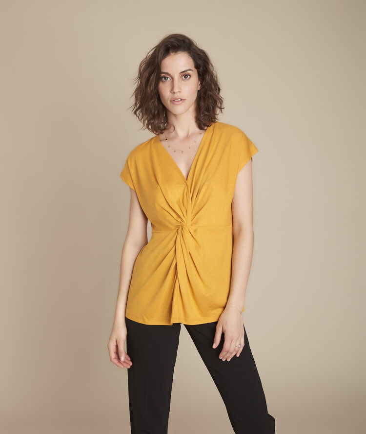 Carine yellow pleated wrap-over t-shirt sun.