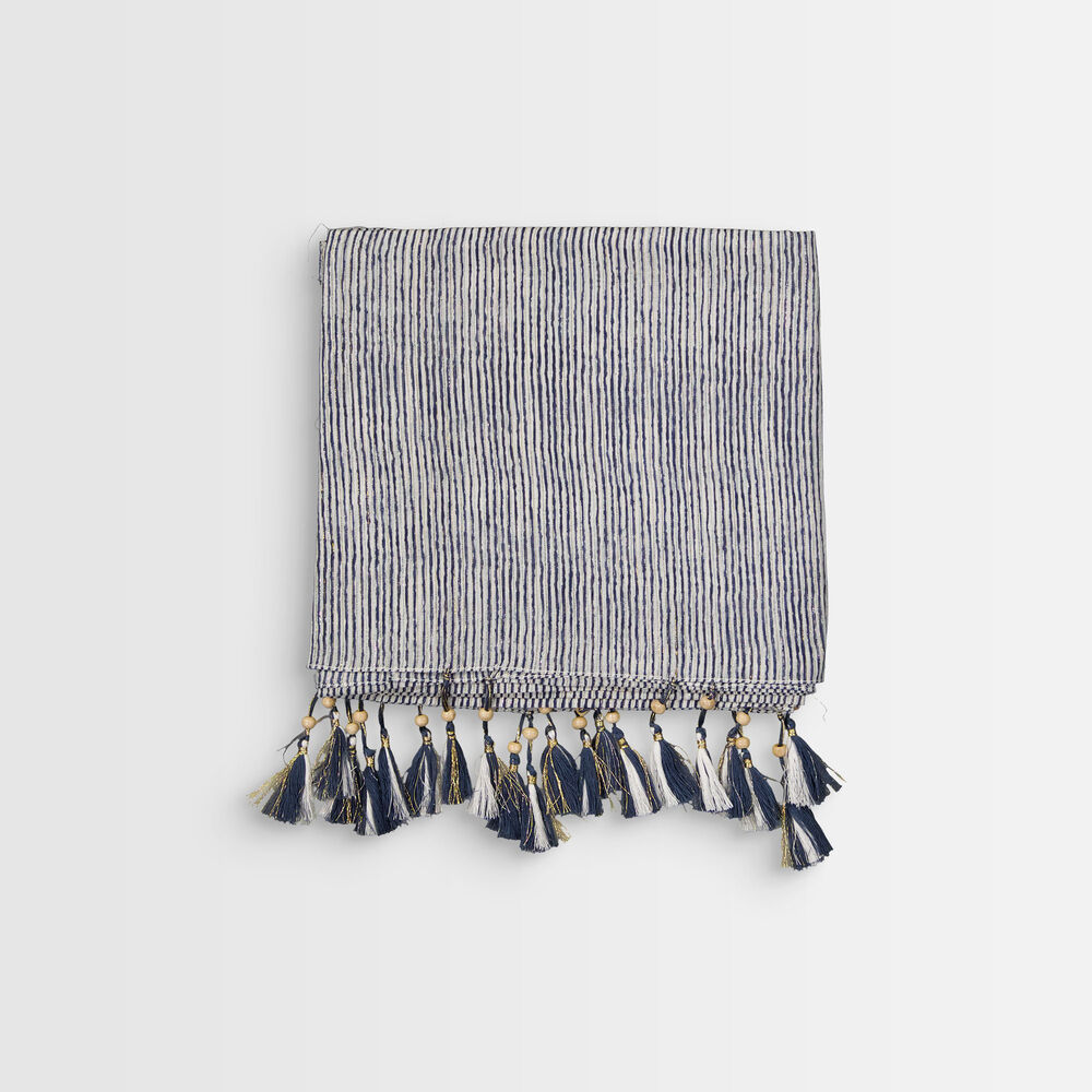 Bayron blue striped fringed scarf encre.