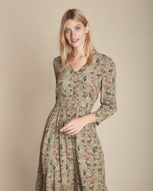 Inaya green cinched printed dress (1) - Maison 123