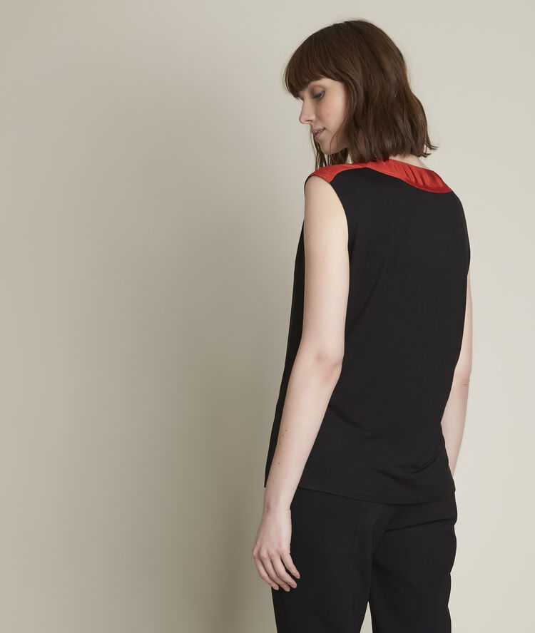 Elisa black two-fabric top vibrant orange.