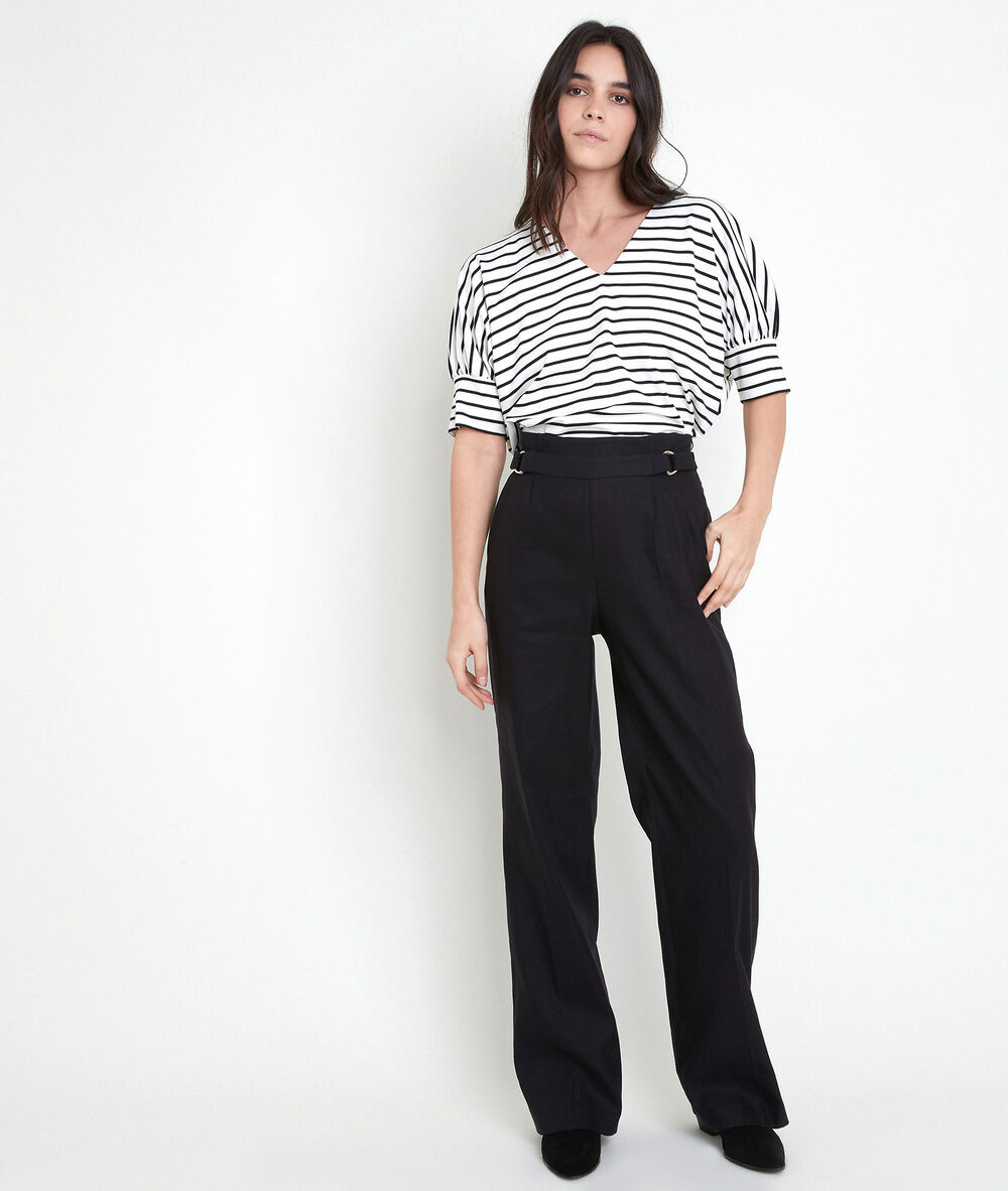 Filipo black linen blend wide-legged trousers noir.