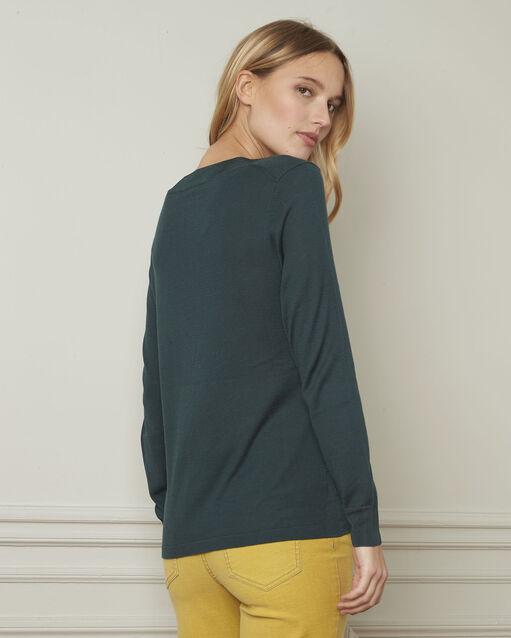 Bergamote green v-neck viscose blend pullover dark teal.
