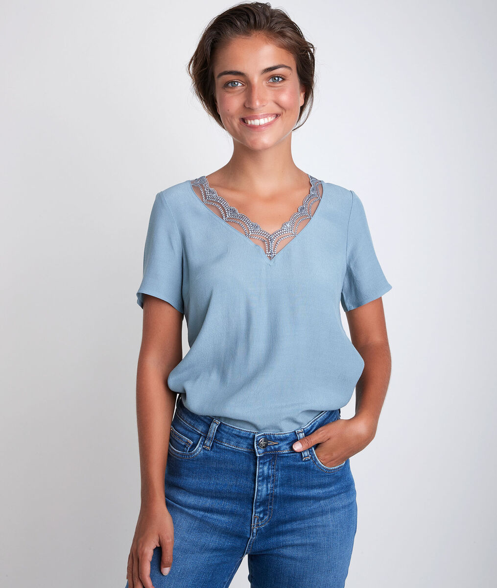 Divine bis blue dual-fabric top | 1-2-3 Divine bis blue dual-fabric top PhotoZ | 1-2-3