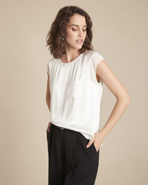 Mayssa ecru dual-fabric top with satin front (1) - Maison 123