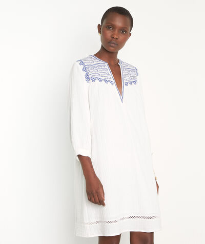 Nava white embroidered short dress in organic cotton  PhotoZ | 1-2-3