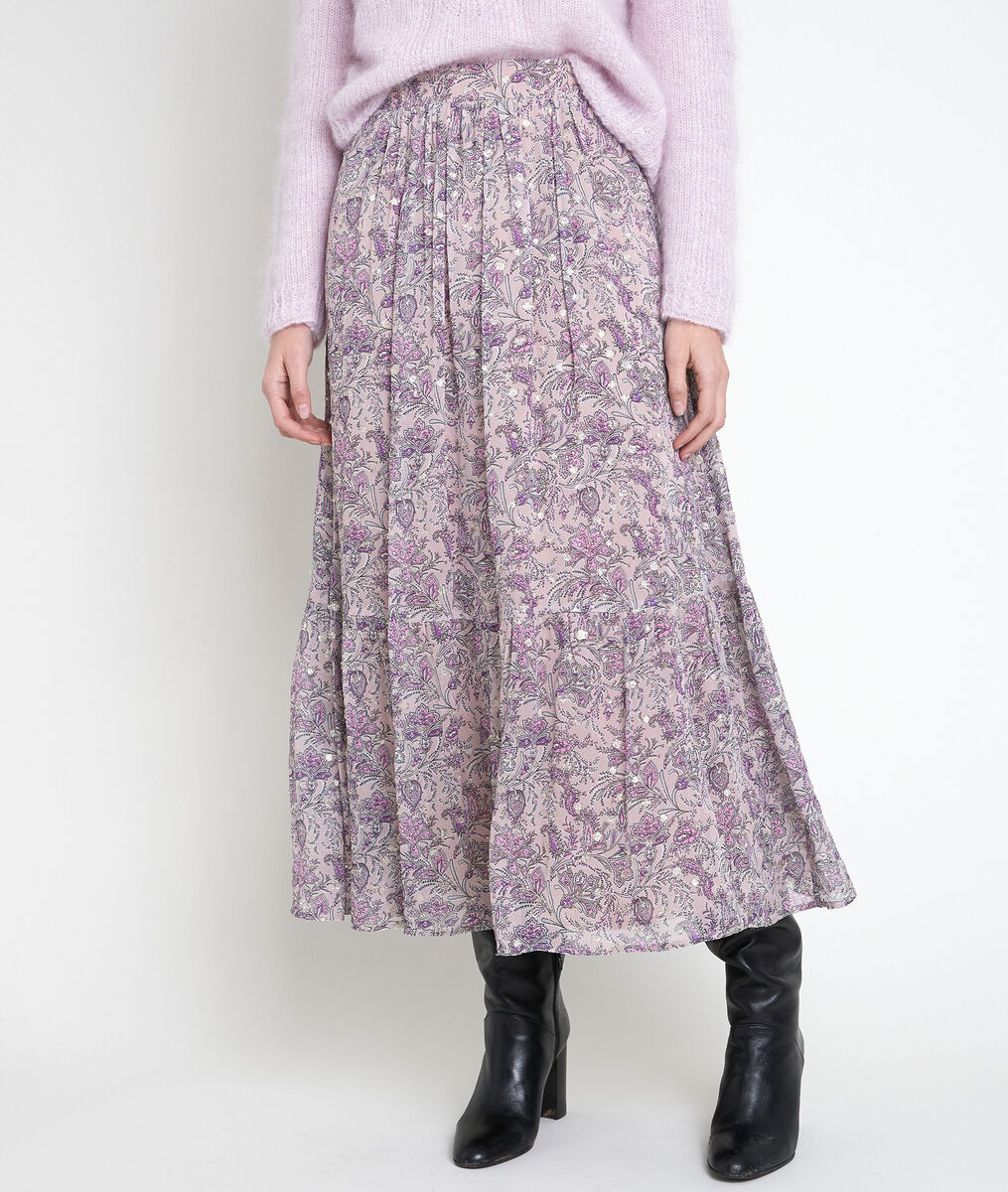 Elena mauve printed skirt | 1-2-3 Elena mauve printed skirt PhotoZ | 1-2-3