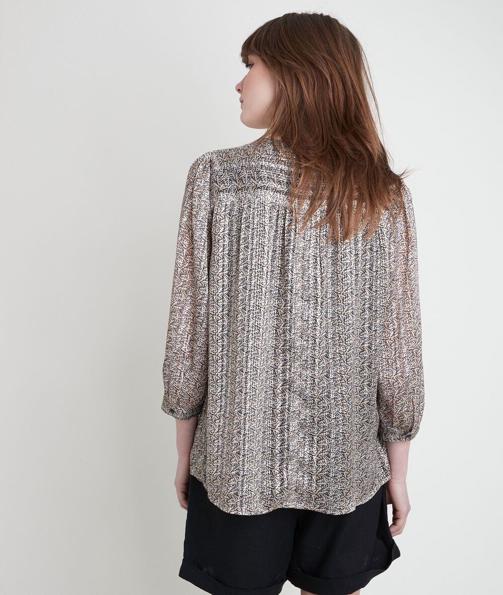 Elsa camel-coloured printed lurex blouse camel.
