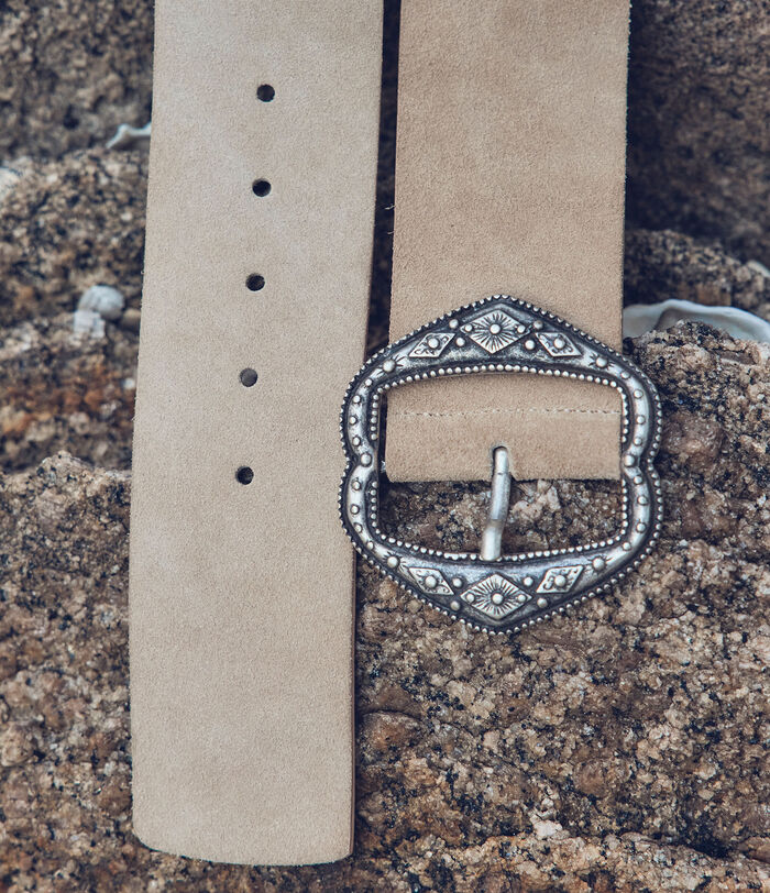 Benji wide beige suede belt PhotoZ | 1-2-3