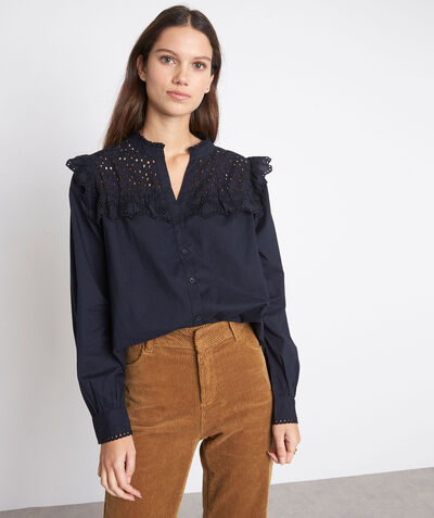 Laila navy blue romantic cotton blouse PhotoZ | 1-2-3