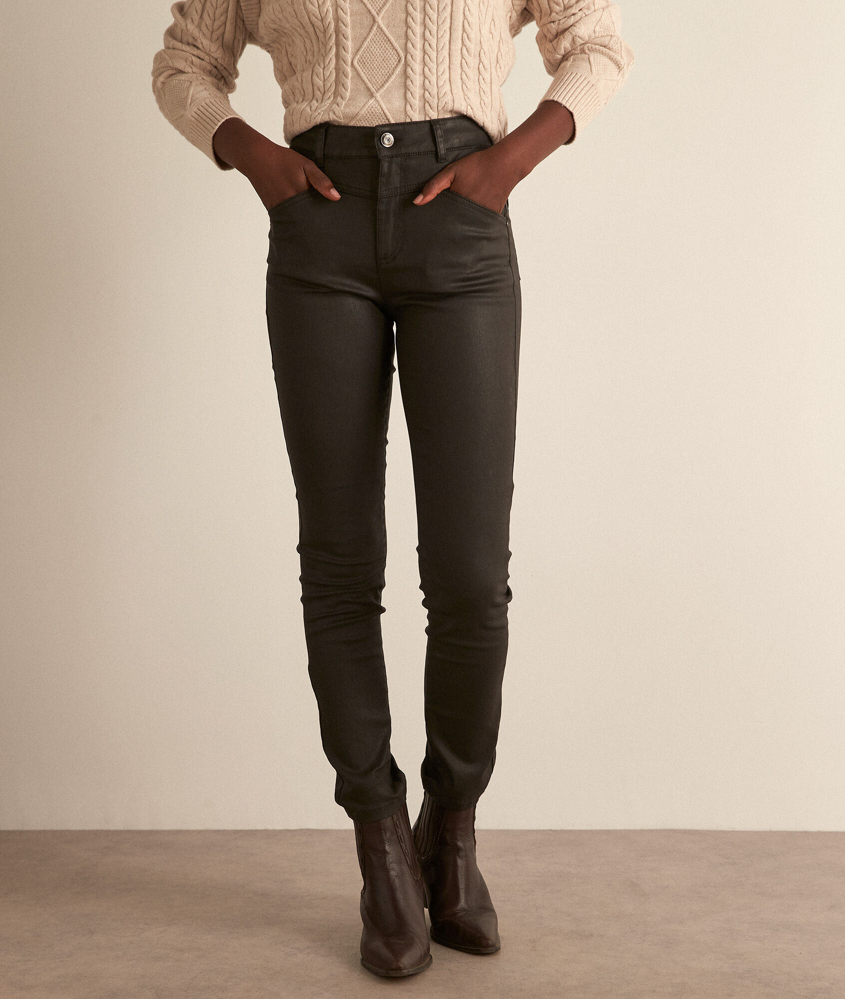 Nario dark brown coated-cotton slim-fit 