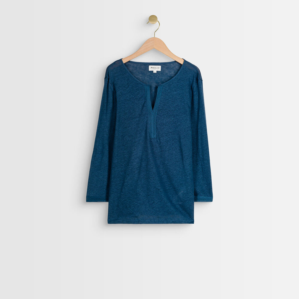 Rizière blue linen t-shirt pearly white.