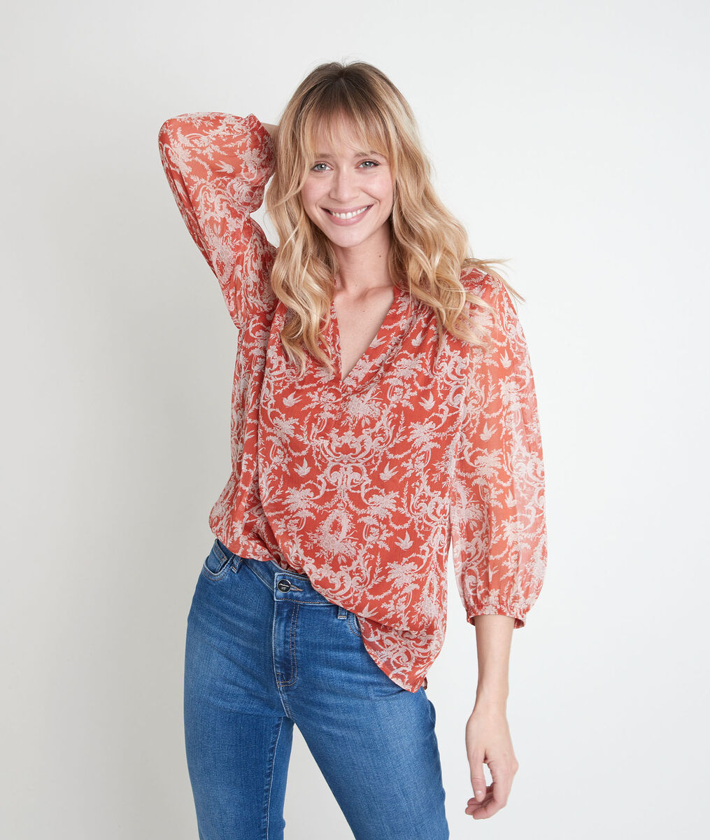 Elsa orange printed blouse | 1-2-3 Elsa orange printed blouse PhotoZ | 1-2-3
