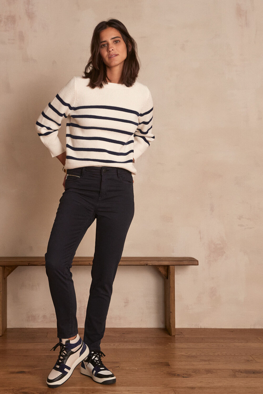 The iconic sultan navy slim-fit cotton satin jeans  navy blue.