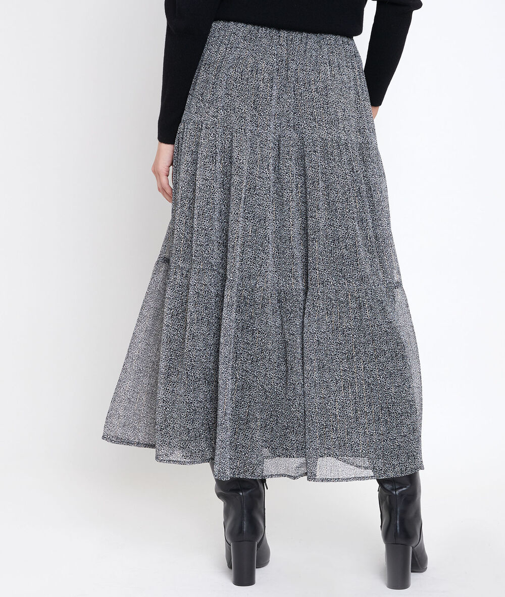 Ginko speckled print maxi skirt noir/blanc.