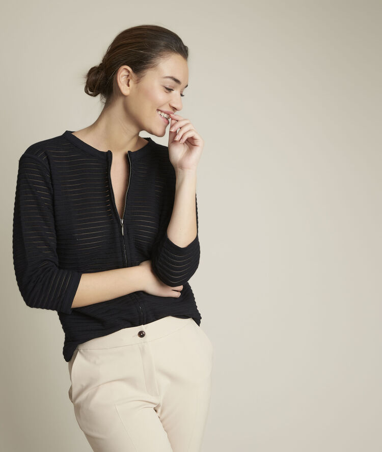 Romeo openwork striped cardigan black.