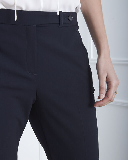 Hugo navy microfibre straight cut trousers with buttoned waistband navy.