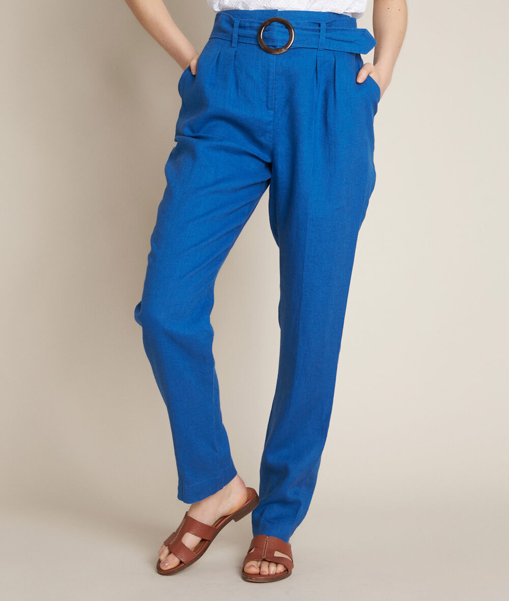 Ilea belted linen trousers blackcurrant.