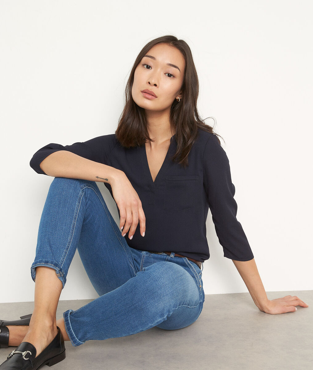 WITNEY two-fabric navy top | 1-2-3 WITNEY two-fabric navy top PhotoZ | 1-2-3