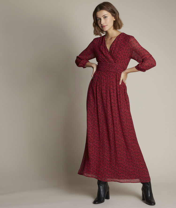 Claudine long printed dress light fuscia.
