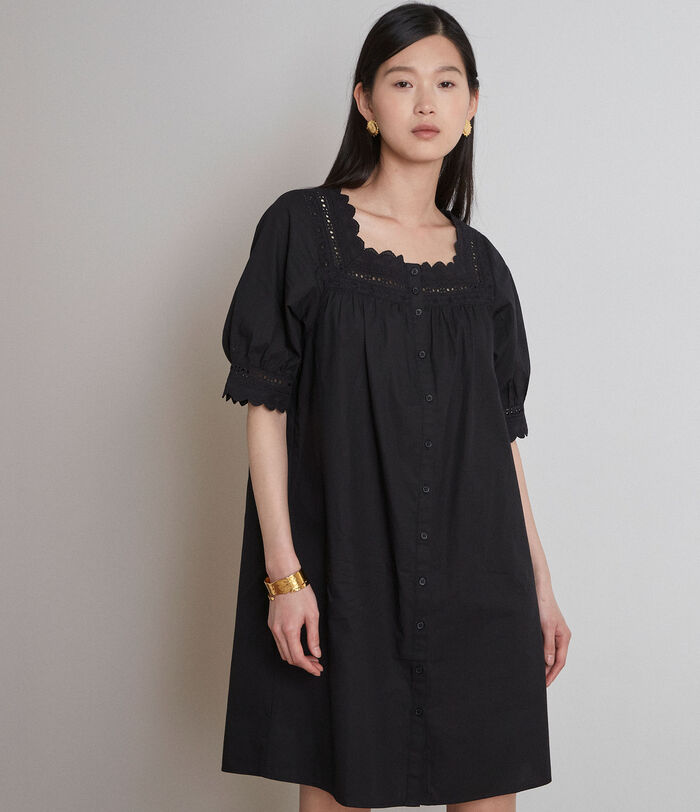 Gamila black short cotton dress PhotoZ | 1-2-3
