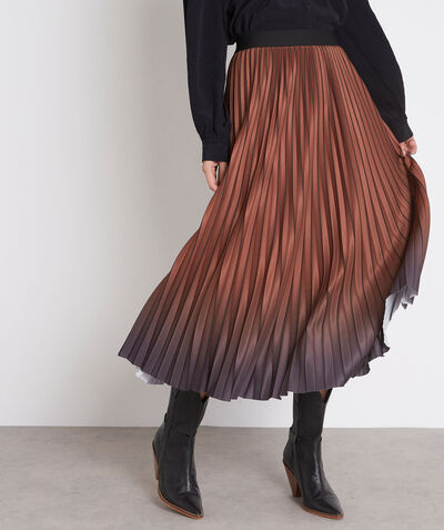 Elara caramel tie-dye pleated midi skirt PhotoZ | 1-2-3