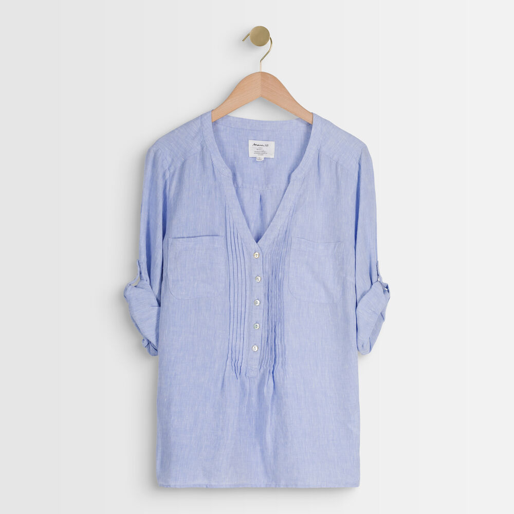 Roma azure linen blouse sky blue.