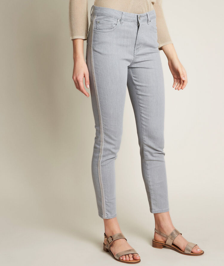 Aurore grey jeans with jewelled band light camel.