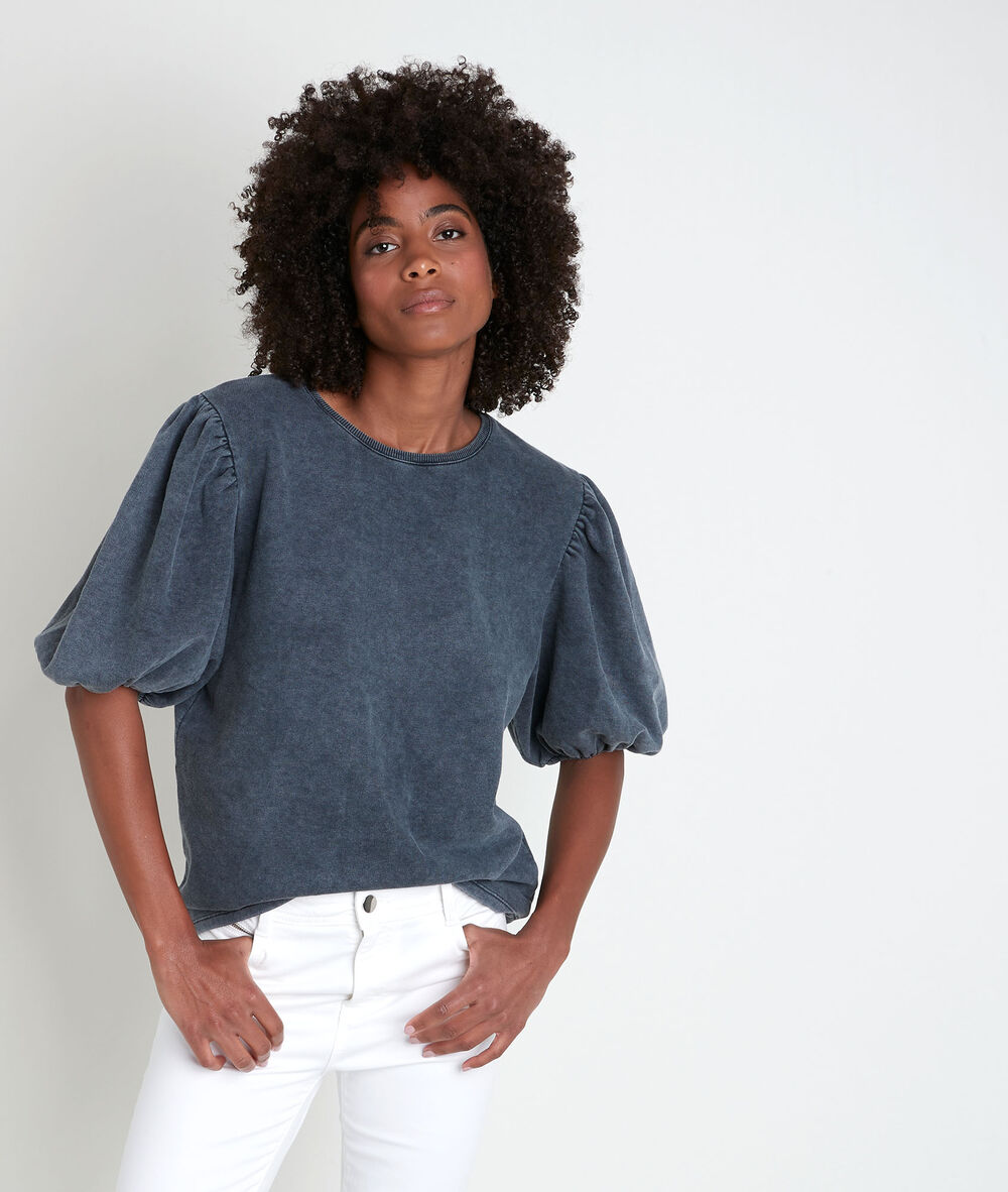 Inaya grey puff sleeve top anthracite.