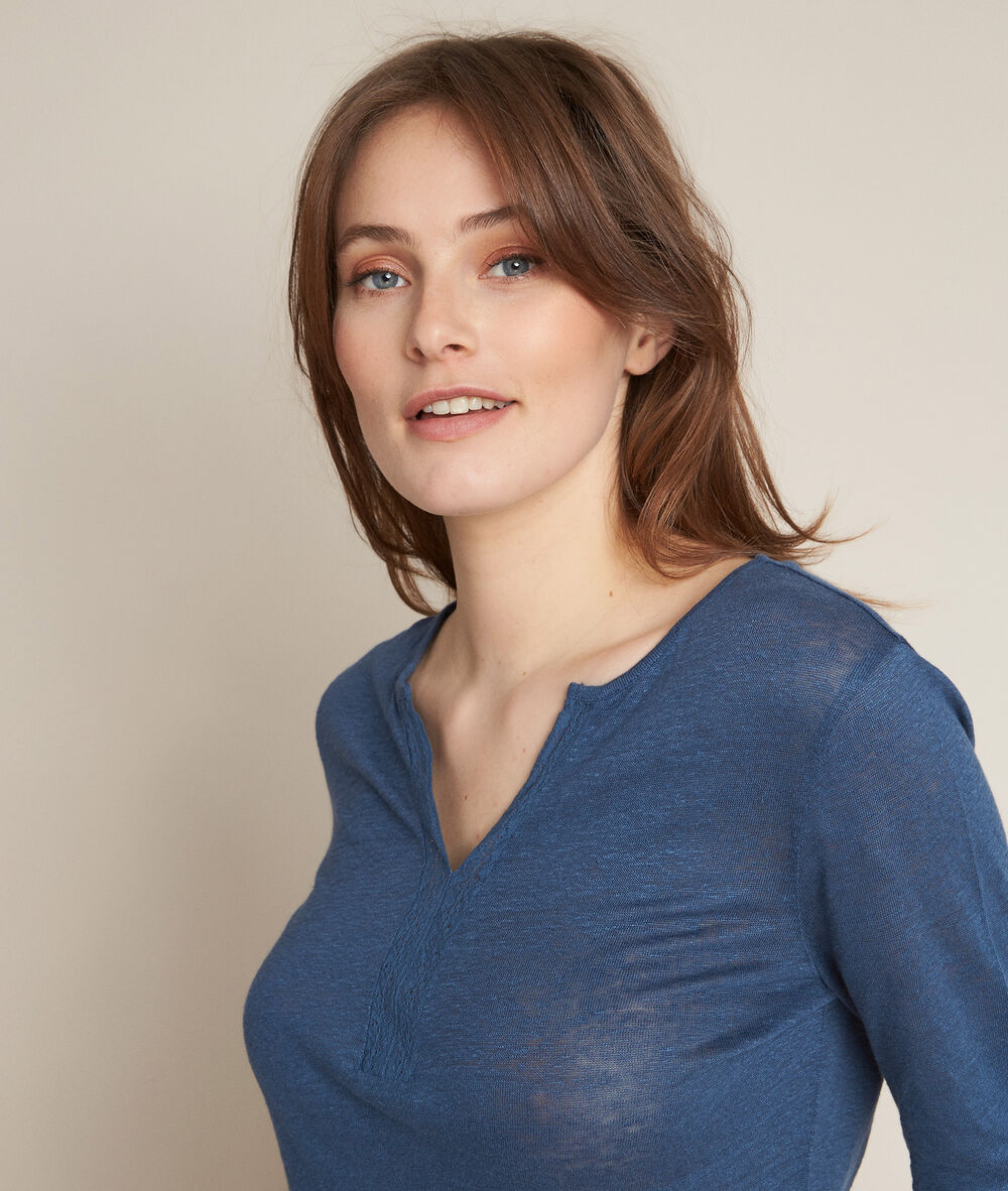 Rizière blue linen t-shirt pearly white.