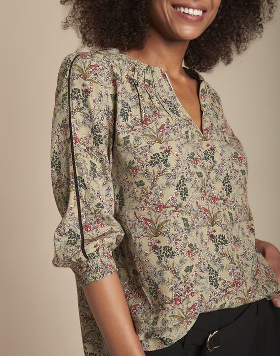 Mina khaki floral print blouse | 1-2-3 Mina khaki floral print blouse PhotoZ | 1-2-3