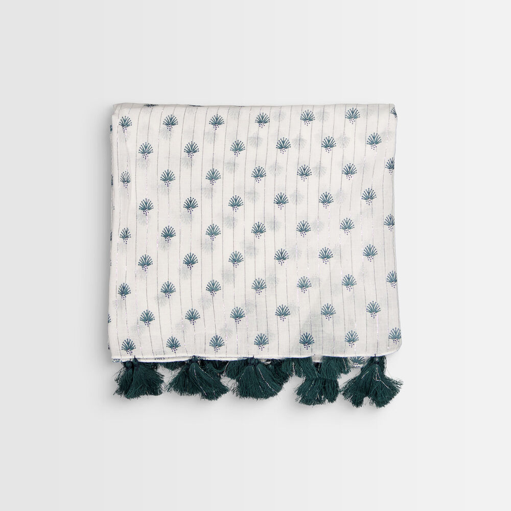 Basil printed fringed scarf turquoise.