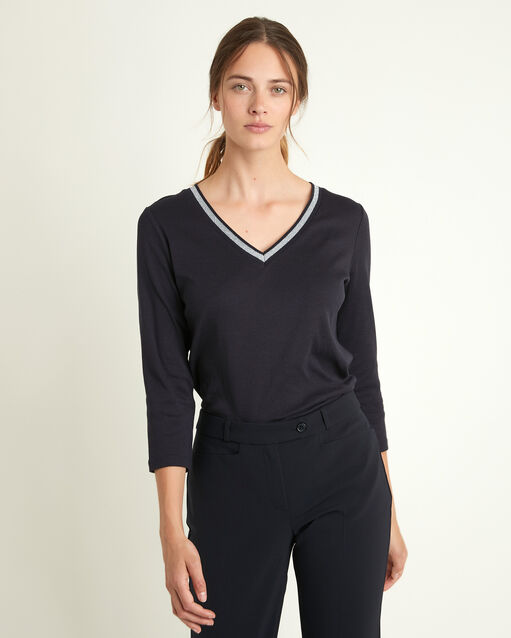 Calypso navy T-shirt with fancy V-neckline (2) - Maison 123