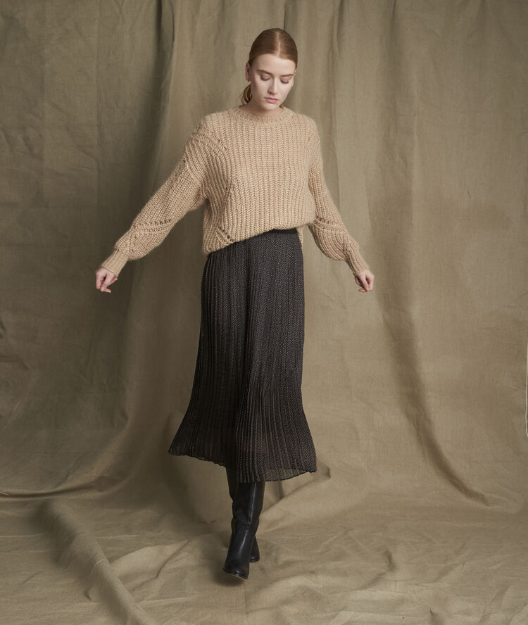 Bulle long pleated skirt with polka dot print black.
