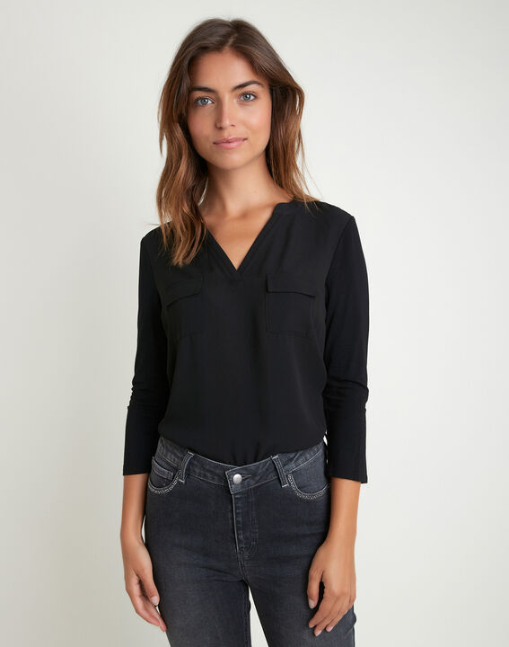 Genna black bi-material blouse | 1-2-3 Genna black bi-material blouse PhotoZ | 1-2-3