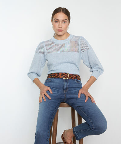 Pretty pale blue fine double-stitched knitted jumper PhotoZ | 1-2-3