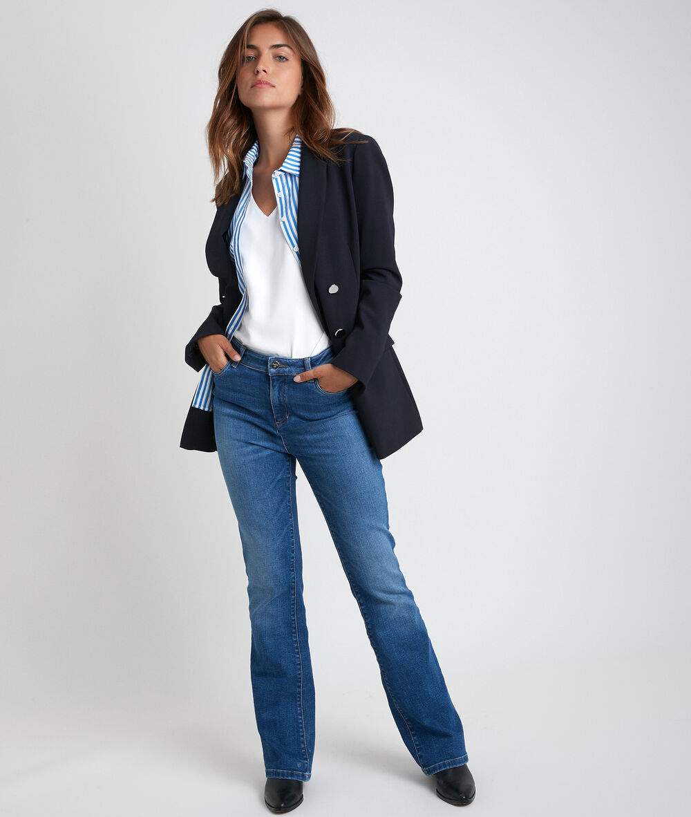 Neptune dual-fabric v-neck blouse ecru.