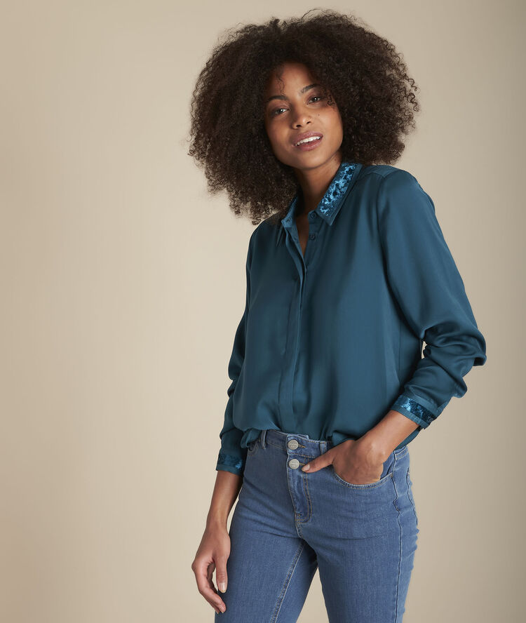 Maya cypress satin shirt forest green.
